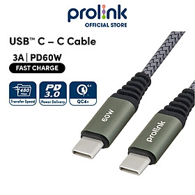 Dây sạc type C to C PROLiNK GCC_60_01 dài 1M, sạc siêu nhanh 60W, dành cho Samsung, Xiaomi, iPad Pro - Hàng chính hãng