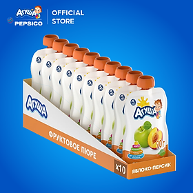 Thùng 10 Gói Trái cây nghiền vị táo và đào Agusha 90g/gói dành cho bé từ 5 tháng trở lên