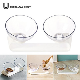 Jordan Judy Elevated Double Transparent Pet Feeding Bowl Cat Bowl with Raised Stand  15° Tilted Platform Cat Feeders