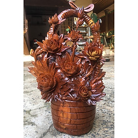 Mua Tượng giỏ hoa phù dung gỗ Hương Gia Lai cao 53cm