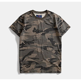 Áo thun cổ tròn phong cách Retro_dã ngoại - camo rêu