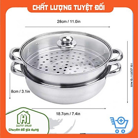 Mua Nồi Hấp Thực Phẩm 2 Tầng 28Cm  Vung Kính Dùng Được Cho Bếp Từ