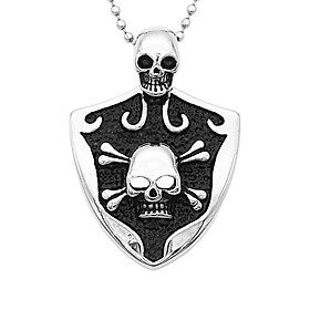 Rock Punk Skull Head Shield Pendant Stainless Steel Necklace Jewelry for Men