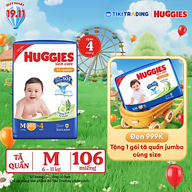 Tã/bỉm quần Huggies Skin Care Mega Jumbo M102+4 miếng với tràm trà dịu da