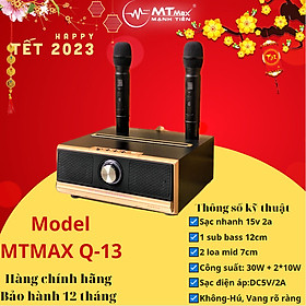 Mua Loa bluetooth MTMAX Q13 mẫu mới 2023 hát Karaoke 2 mic cao cấp UHF Wireless Microphone hàng chính hãng