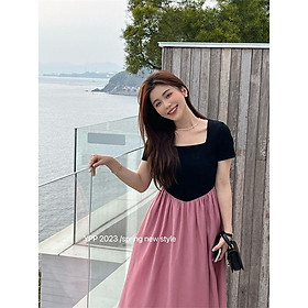 CHENGRUI Sakura Sweet Wine Pháp Vintage Splice tông màu ngắn tay áo đầm cho phụ nữ mùa hè giảm tuổi váy nhẹ nhàng