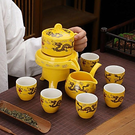 Bộ ấm chén pha trà cối xay 9 món Song Long Chầu Nguyệt 