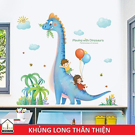 Decal dán tường, cửa phòng, tủ quần áo KHỦNG LONG THÂN THIỆN - Trang trí phòng bé