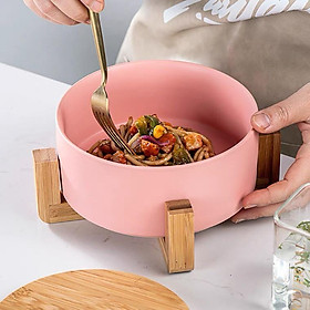 Mua (SẴN) Tô sứ kèm kệ gỗ chống nóng  tô salad sứ màu pastel phong cách Bắc Âu 16cm - Bát sứ cao cấp xuất khẩu