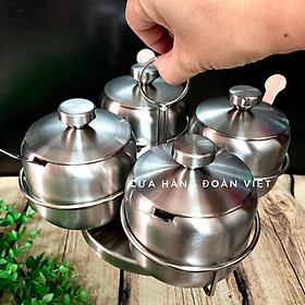 Bộ Hủ Đựng Gia Vị Nhà bếp , Lọ Đựng Gia Vị - Inox 304 Cao Cấp - 4 Hủ Kèm Khay Đựng . Đồ dùng nhà bếp