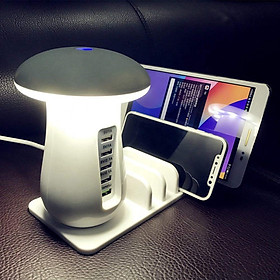 Adapter Củ Sạc Đa Năng Kiêm Đèn Nấm Đổi Màu Để Bàn Reroka LS Đẹp Lung Linh Gọn Gàng Tiện Lợi Công Suất 10W 4 Cổng Sạc Thông Minh 1 Cổng Sạc Nhanh QC3.0 Dùng Cho Điện Thoại Iphone Android Tablet - Hàng Chính Hãng