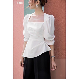 Áo kiểu cổ vuông tà chéo tay nhúng phồng- Mã 008