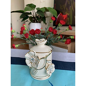 Mua Lọ Đựng Tăm Bằng Gốm  Nhập Khẩu -Gốm Trắng Vẽ Vàng Hoạ Tiết Hoa 3D Nổi -Ống Tăm Trang Trí Bàn Đẹp Sang Chảnh -Giá Rẻ
