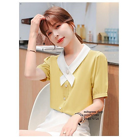 Nh170720-SƠ MI NỮ PHỐI BÂU TAY NGẮN