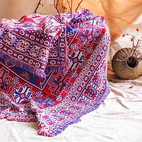 Thảm phủ sofa vintage sợi cotton dệt 2 mặt + đồng hồ gỗ 30cm