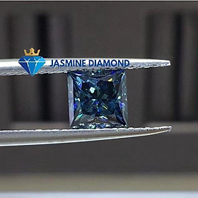 Kim cương nhân tạo Mỹ Moissanite giác cắt Princess màu xanh dương