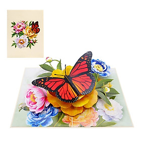 F61 - Thiệp 3D Bươm Bướm Đỏ & Hoa Mẫu Đơn – Pop Up Card Viethands Giftshop 