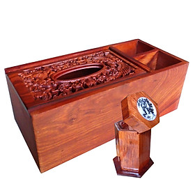 Mua Hộp đựng khăn giấy ăn hai ngăn tiện ích kèm hũ đựng tăm gỗ hương quý hiếm - 3NT02