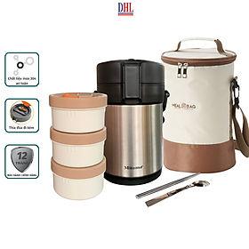 Mua Lồng cơm giữ nhiệt  hộp cơm văn phòng Mitomo LCH-7086  cặp lồng chia 3 ngăn chất liệu inox 304 hàng chính hãng