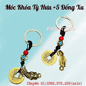 Hình ảnh Móc Khoá Tỳ Hưu - 5 Xu Ngũ Đế Bằng Đồng Phong Thuỷ - Bình An - Tài Lộc - May Mắn