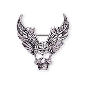 2X Unique Halloween Skull Angel Wing Brooch Crystal Rhinestone Antique Silver