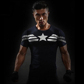 Áo thun tập gym in hình biểu tượng nhân vật siêu anh hùng Captain America 3D dành cho nam