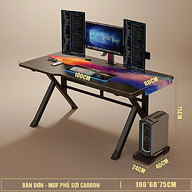 Mua Bàn Gaming chữ K khung thép sơn tĩnh điện. Bàn làm việc  học tập mặt MDF phủ sợi Carbon kích thước 100 x 60 x 75 cm