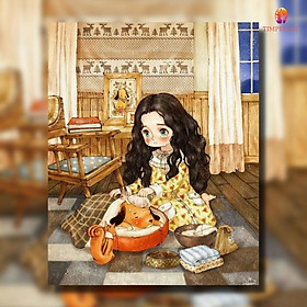 Mua Tranh tô màu theo số tranh sơn dầu số hóa  Đã căng khung  cô gái hiện đại Timpencil CG34  tặng khăn lau cọ mềm mịn siêu thấm 9k