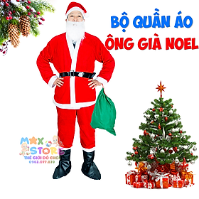 Bộ quần áo ông già Noel, bộ trang phục noel người lớn (cỡ 48-90kg) 7 chi tiết