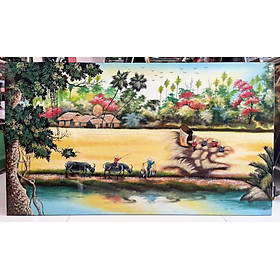 Mua Tranh sơn mài đồng quê Thanh Bình Lê  hàng xuất khẩu 80x140 cm