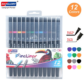 Bộ bút màu 2 đầu gồm đầu bút lông và bút viết SKYGLORY với đường kính 0.4mm