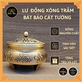 Lư xông trầm hương Lư đồng khắc hình bát bảo cát tường lư đốt trầm tặng trụ và lót chống cháy đồ thờ cúng phong thủy Diệu Tâm