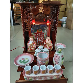 Combo Bàn Thờ Thần Tài Ông Địa gỗ Công Nghiệp nâu xoắn ngang 35 sâu 35 cao 50 Combo 9 Món - Mã SP COMBOCNX1