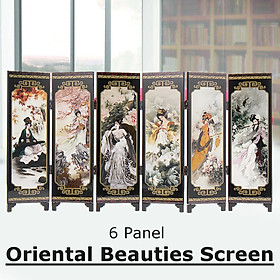 6 Panel Oriental Beauties Screen Room Divider Wood Folding Partition Top Quality