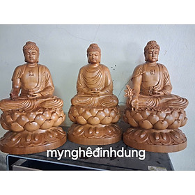 Mua BỘ tượng tam thế phật bằng  gỗ  bách xanh thơm nức cao 40x24x20cm