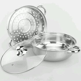 Mua Nồi hấp inox 2 tầng kèm vung kính dùng được bếp từ