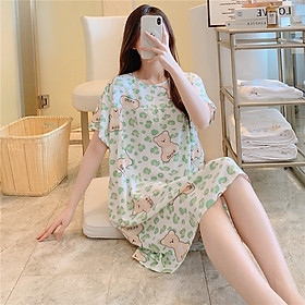 Váy ngủ ngắn tay, đầm mặc nhà freesize vải lanh cotton lụa tự nhiên thoáng mát nhiều màu mã VAV0269