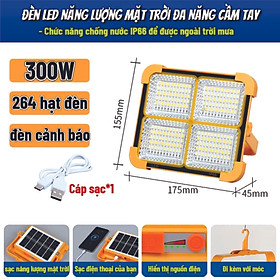 Mua Đèn Năng Lượng Mặt Trời Đa Năng Cầm Tay 300W  Đèn LED Tích Điện Cầm Tay Chống Nước IP66  5 Chế Sáng  Có Đèn Cảnh Báo