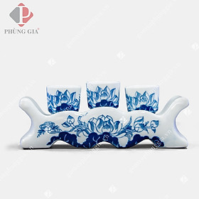 Mua Bộ kỷ 3-5 chén dáng NGAI men Lam Trắng Trơn họa tiết SEN