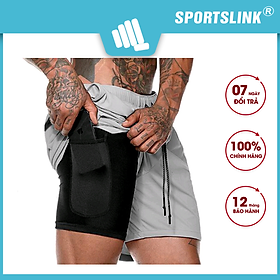 Quần short thể thao nam thiết kế 2 lớp có túi trong Gymlink K-95 Sportslink