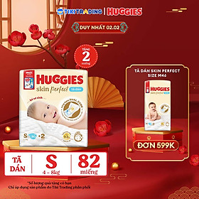 Tã/bỉm dán sơ sinh Huggies Skin Perfect S 80+2 miếng với 2 vùng thấm giảm kích ứng da