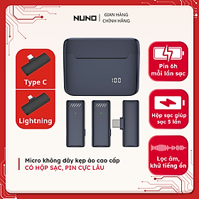 Mic không dây lọc âm 2 mic mẫu mới CÓ HỘP SẠC MIC, mic kẹp áo thu xa 20m, khử tiếng ồn livestream, quay vlog, làm truyền hình, phóng sự
