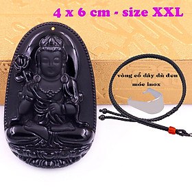 Mặt Phật Đại thế chí đá thạch anh đen 6 cm kèm vòng cổ dây dù đen - mặt dây chuyền size lớn - XXL, Mặt Phật bản mệnh