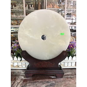 Mua Đồng tiền  đồng điếu may mắn phong thủy chiêu nạp tài lộc đá bạch ngọc - Đường kính 30 cm