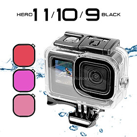 Vỏ chống nước 60M cho GoPro Hero 11 10 9 Vỏ bảo vệ màu đen khi lặn dưới nước Vỏ vỏ Bộ lọc màu đỏ tím Go Pro Màu sắc: Chỉ dành cho vỏ