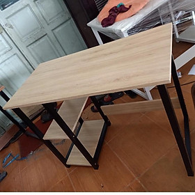 Bàn làm việc liền giá sách BLV20 100x50xCao75cm full phụ kiện ốc vít - chân đen-mặt vàng