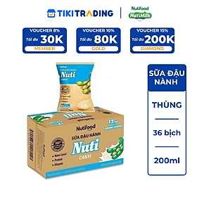 Thùng Sữa Đậu Nành Nutimilk Canxi 200ml (Bịch 200ml x 36) - Bổ Sung Thêm Canxi