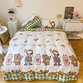 Set Cotton living Hàng Nhập Khẩu Cao Cấp 4 Món Hoạ Tiết Cô Bé Cute