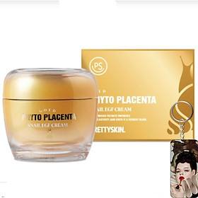 Kem ốc sên phục hồi dưỡng trắng chống lão hóa Pretty Skin Gold Phyto Placenta Snail EGF Cream 50ml tặng móc khóa