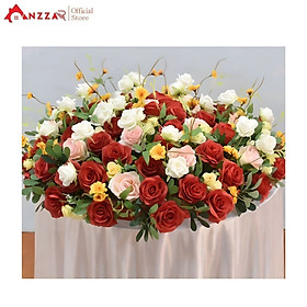 Lẵng hoa lụa để bàn Anzzar loại 60cm cho hội nghị, hội thảo, cuộc họp, trang trí tiệc cưới hỏi, sinh nhật, sự kiện sang trọng, hoa giả, hoa lụa nhiều mẫu đẹp trang trí bàn sofa phòng khách, bàn ăn, kệ tủ